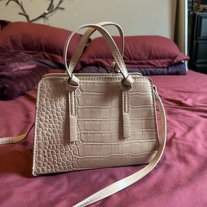 Mango Beige Croc-Embossed Top-Handle Satchel